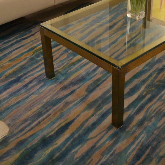 Cowhide Leather Rug Blue beige White Striped dyed - Picture 4 of 5